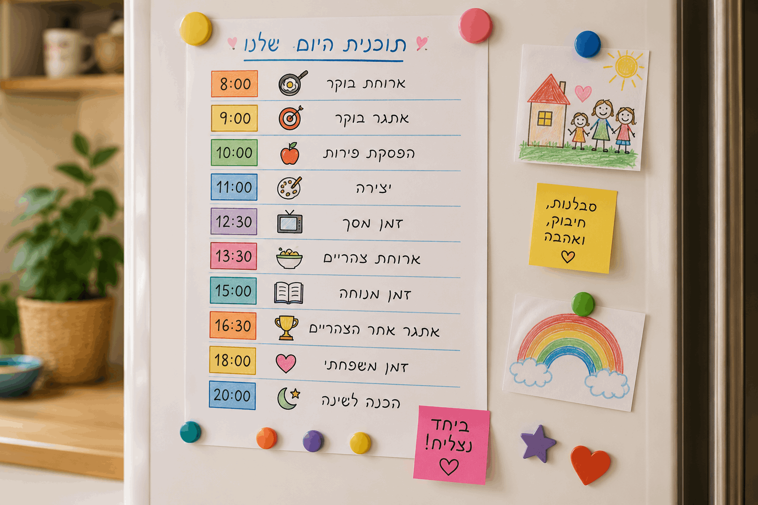 לוח זמנים פשוט וגמיש יכול להפחית חוסר ודאות ולעזור לילדים לעבור את היום ברוגע. אילוסטרציה: AI